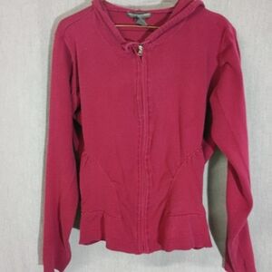 Hillard & Hanson Burgundy Knit Top Zipper Front Hoodie 2 Side Pockets Size Xl